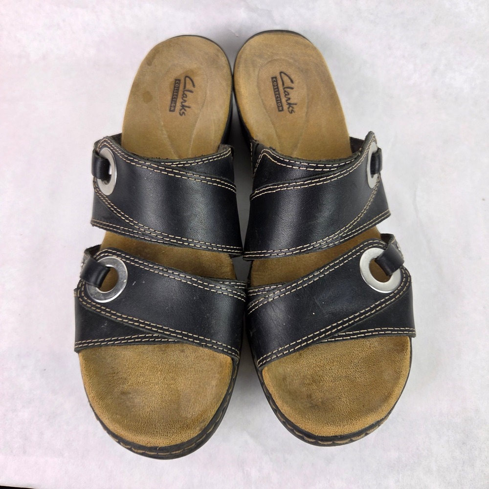 Clarks Collection Lexi Willow Black Slide Slip On Summer Sandals Wedge Casual - Picture 4 of 14